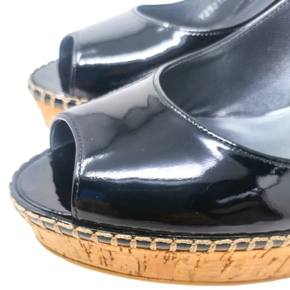 Stuart Weitzman Black Patent Leather Slingback Wedges 7.5